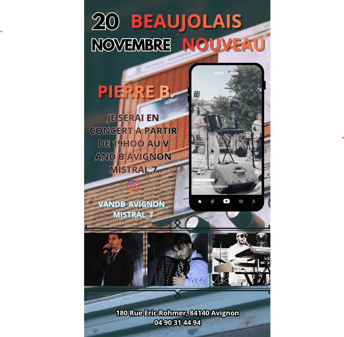 Affiche du concert de Pierre B. pour la soirée Beaujolais Nouveau